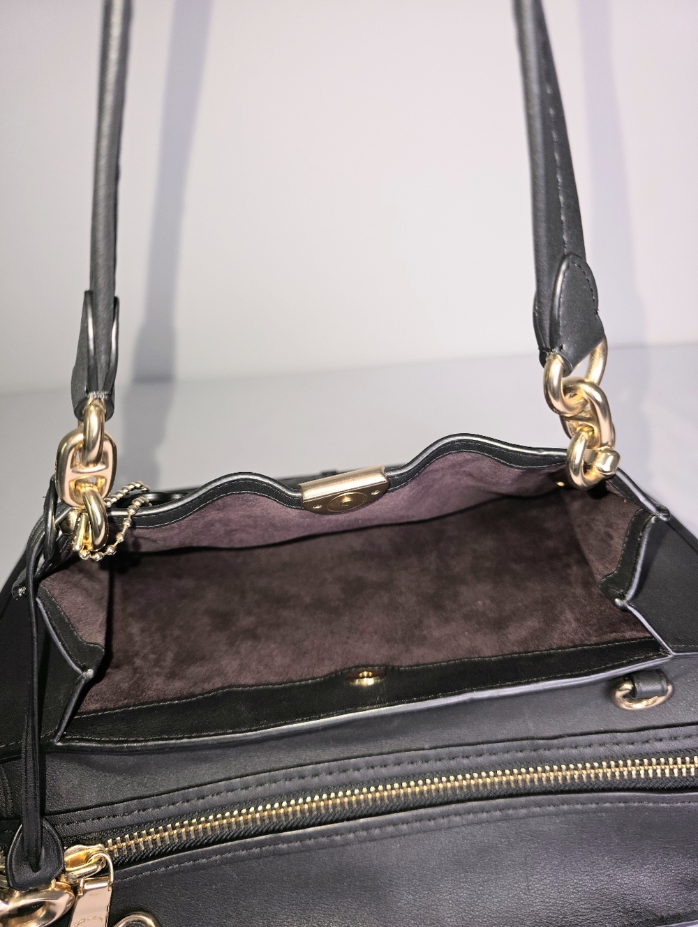 Coach Dreamer 36 Satchel Smooth Black Leather Large Shoulder Carryall Brass - Picture 7 of 16